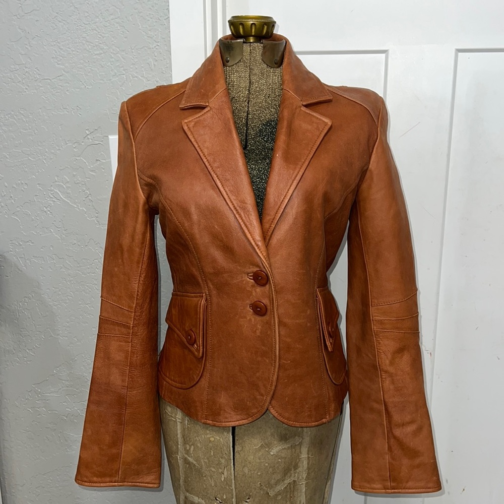 VTG LEATHER GUESS JACKET Y2K MEDIUM